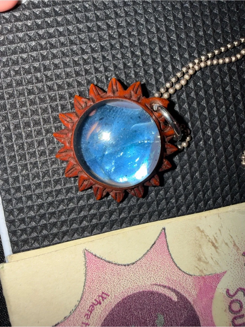 Sunburst Blue Glass Pendant‎ 925 Necklace -